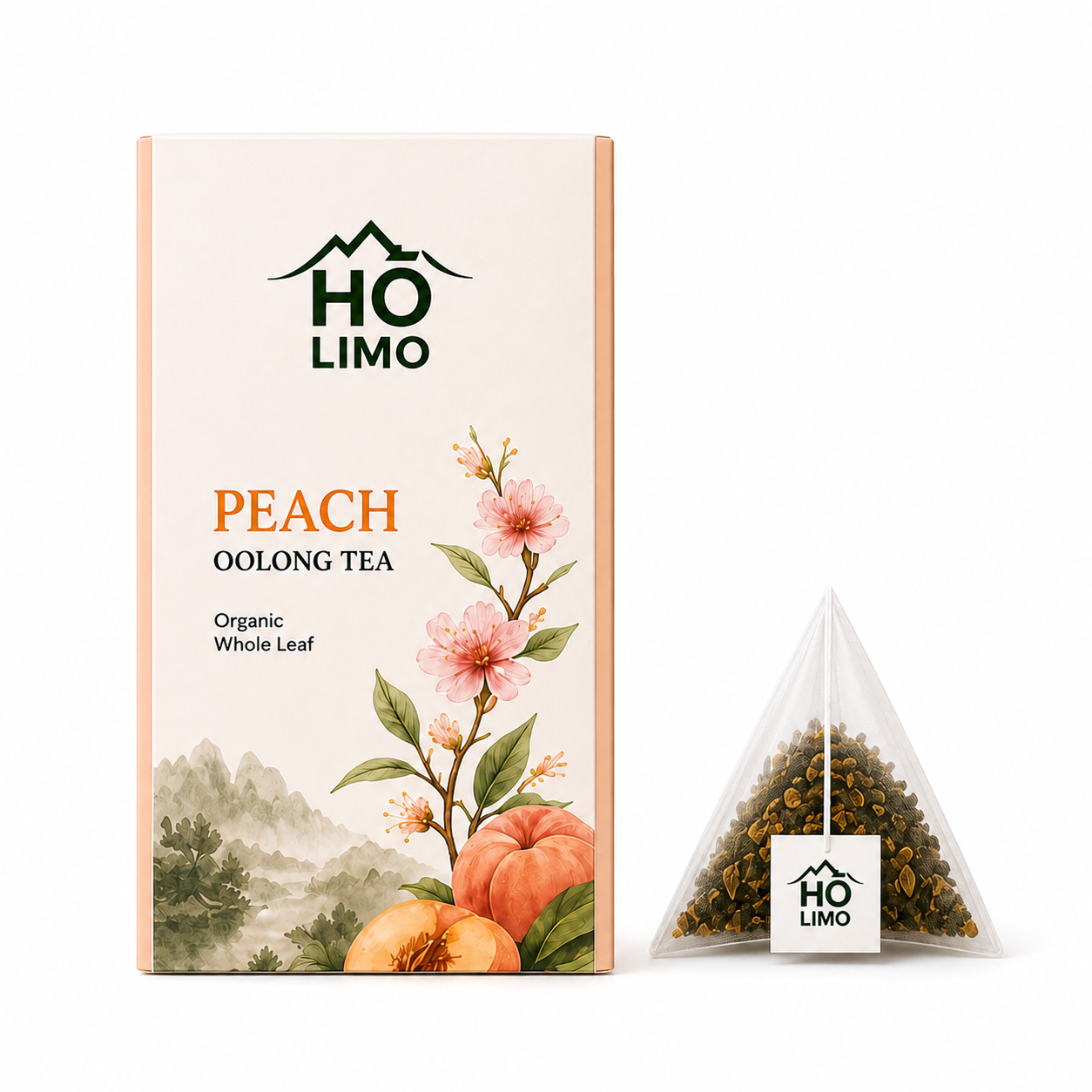 HO LIMO Peach Oolong Whole Leaf Pyramid Tea Bags – 10 Pack
